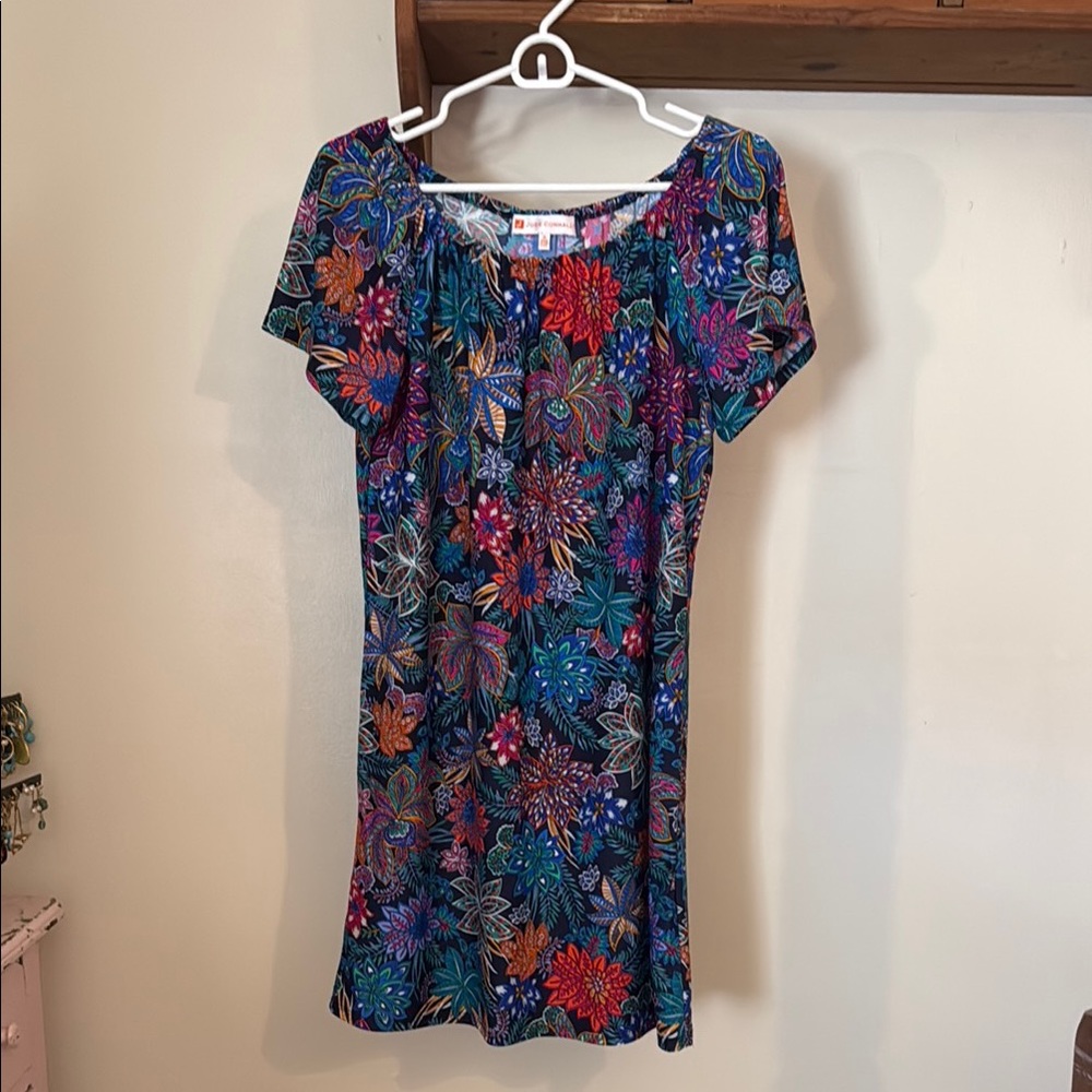 Jude Connally Blue, Red, and Pink Flutter Sleeve Dress